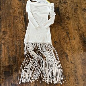 Zara white off the shoulder fringe dress. In perfect condition.